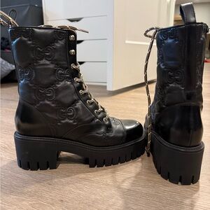 Gucci Women's Black GG Lace-Up Boots